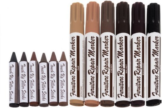 THAR Meubel Reparatie Stiften Set – 6 Houtkleurige Stiften + 6 Vullende Krijtjes – Houtstift voor Krassen op Meubels, Deuren & Vloeren - Afbeelding 3