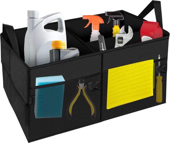 Xtrobb Kofferbak Organizer – Opvouwbare Auto Opbergtas met 3 Sorteervakken – Stevige Handgrepen – Antislip – Zwart – 55x37x27 cm - Afbeelding 9