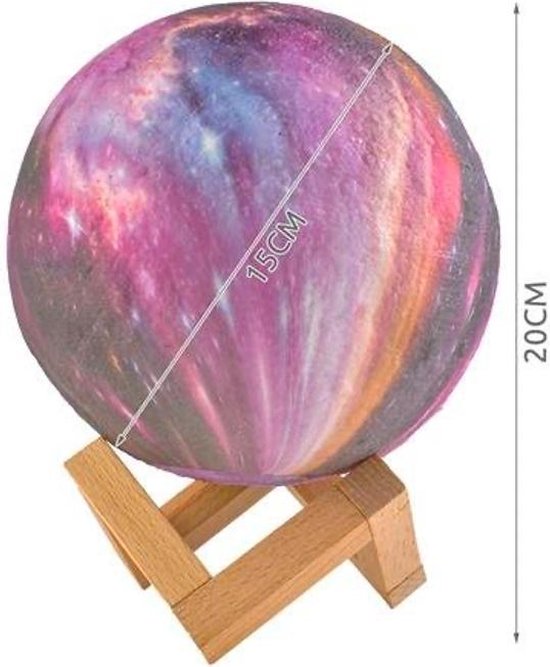 Izoxis 3D Maanlamp – 16 Kleuren LED Nachtlamp – Ø15 cm – Galaxy Moon Lamp met Afstandsbediening & Touch – Oplaadbaar & Draadloos - Afbeelding 2