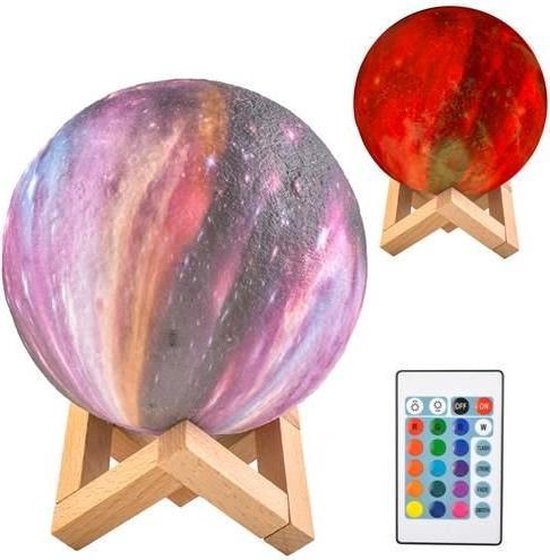 Izoxis 3D Maanlamp – 16 Kleuren LED Nachtlamp – Ø15 cm – Galaxy Moon Lamp met Afstandsbediening & Touch – Oplaadbaar & Draadloos - Afbeelding 4
