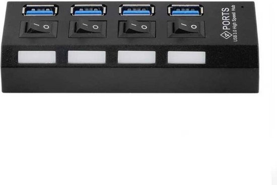 Izoxis USB 3.0 Hub – 4-Poorts High-Speed Splitter met Aan/Uit Schakelaars & LED – Oplaadadapter voor Laptop & PC – Plug & Play - Afbeelding 2