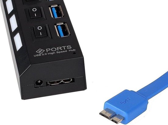 Izoxis USB 3.0 Hub – 4-Poorts High-Speed Splitter met Aan/Uit Schakelaars & LED – Oplaadadapter voor Laptop & PC – Plug & Play - Afbeelding 3