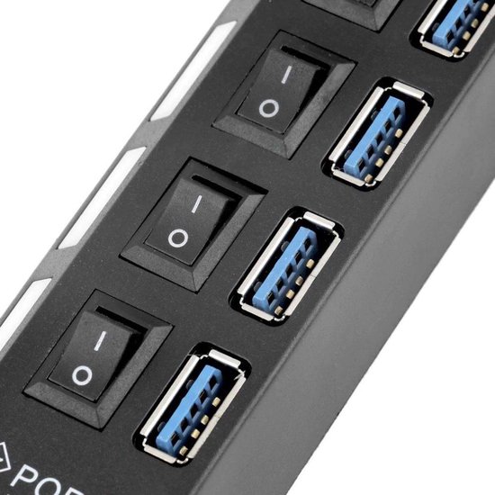 Izoxis USB 3.0 Hub – 4-Poorts High-Speed Splitter met Aan/Uit Schakelaars & LED – Oplaadadapter voor Laptop & PC – Plug & Play - Afbeelding 4