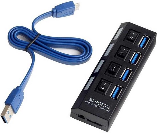 Izoxis USB 3.0 Hub – 4-Poorts High-Speed Splitter met Aan/Uit Schakelaars & LED – Oplaadadapter voor Laptop & PC – Plug & Play - Afbeelding 5