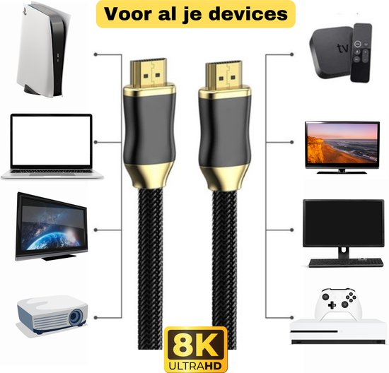 Izoxis® HDMI 2.1 Kabel 3 Meter – 8K - 60Hz | 4K - 120Hz – Ultra High Speed 48Gbps – Gevlochten Nylon – eARC, HDR, VRR – Voor TV, PS5, Xbox, PC, Mon - Afbeelding 2