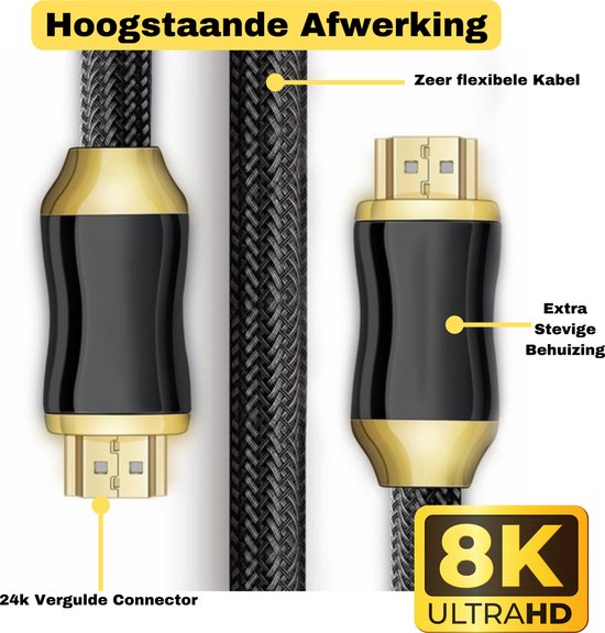 Izoxis® HDMI 2.1 Kabel 3 Meter – 8K - 60Hz | 4K - 120Hz – Ultra High Speed 48Gbps – Gevlochten Nylon – eARC, HDR, VRR – Voor TV, PS5, Xbox, PC, Mon - Afbeelding 3