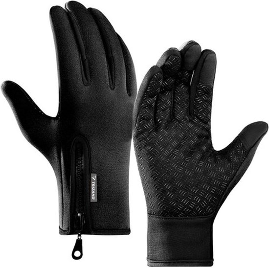 Trizand Touchscreen Handschoenen XL – Winterhandschoenen met Rits – Winddicht & Warm – Voor Heren & Dames – Smartphone Compatibel – Zwart