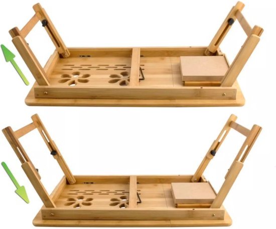 Ruhhy Verstelbare Laptoptafel XL – Houten Laptopstandaard tot 17 Inch – Ergonomisch & Inklapbaar – Met Ventilatiegleuven – Bedtafel of Bureaustandaard - Afbeelding 3