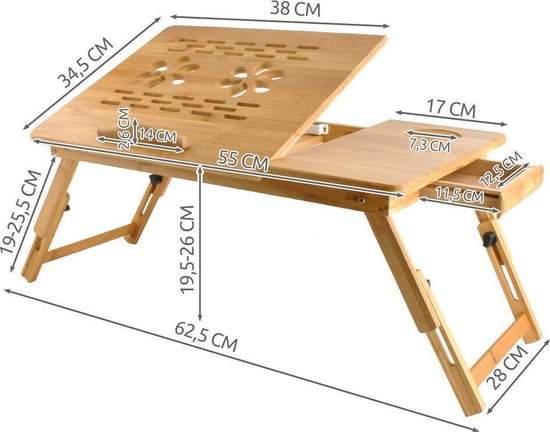 Ruhhy Verstelbare Laptoptafel XL – Houten Laptopstandaard tot 17 Inch – Ergonomisch & Inklapbaar – Met Ventilatiegleuven – Bedtafel of Bureaustandaard - Afbeelding 6