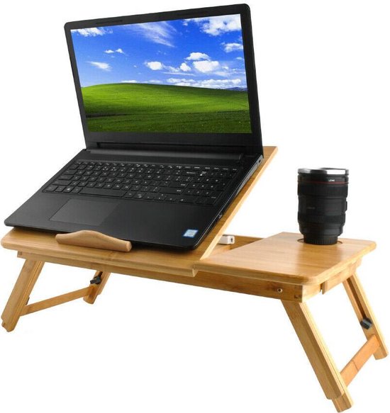 Ruhhy Verstelbare Laptoptafel XL – Houten Laptopstandaard tot 17 Inch – Ergonomisch & Inklapbaar – Met Ventilatiegleuven – Bedtafel of Bureaustandaard - Afbeelding 2