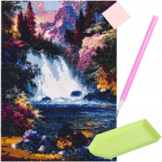 Malatec® Diamond Painting Set – Waterval – 30x40 cm – Inclusief Steentjes & Accessoires – Creatieve Hobby voor Volwassenen – Ontspannend & Decoratief