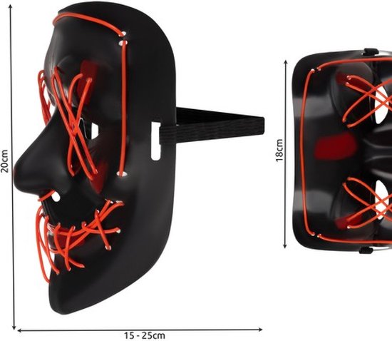 LED Gezichtsmasker – Purge Stijl – Rood – Halloween, Cosplay & Feesten - Afbeelding 3