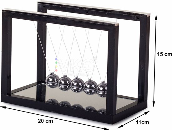 Newton Pendel – Newton’s Cradle – 5 Balanceerballen – Zwarte Basis – Decoratief & Educatief Bureauaccessoire - Afbeelding 3