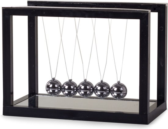 Newton Pendel – Newton’s Cradle – 5 Balanceerballen – Zwarte Basis – Decoratief & Educatief Bureauaccessoire