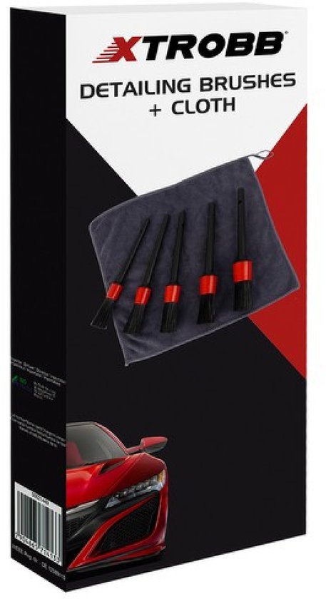 XTROBB® Auto Detail Brush Set – 5-delige Autowas Kwasten + Gratis Microvezeldoek – Interieur & Exterieur Reinigingsset - Afbeelding 3