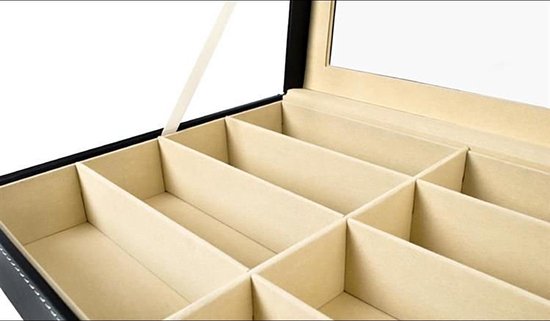 Malatec Luxe Opbergdoos voor 8 Brillen & Sieraden – Displaydoos met Fluwelen Inleg – Zwart – Transparant Deksel – Organizer voor Zonnebrillen, Horloges & Accessoires - Afbeelding 3