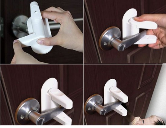 Deurklink Vergrendeling – Kinderslot voor Deurklink – 2 Stuks – Wit – Veiligheid voor Kinderen & Huisdieren – Zonder Boren - Afbeelding 4