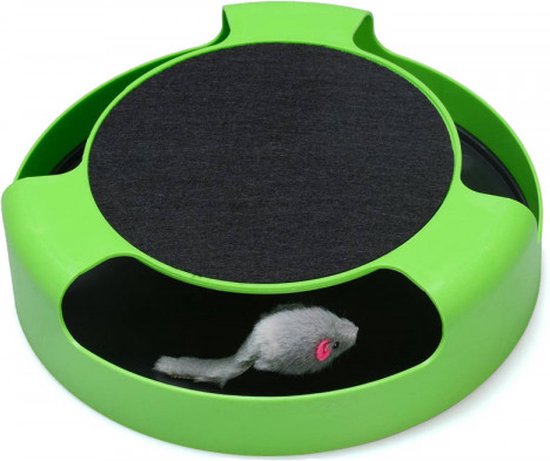 Interactief Kattenspeelgoed – Cirkel met Bewegende Muis & Krabpaal – Groen – Stimuleert Jachtinstinct & Voorkomt Verveling - Afbeelding 3