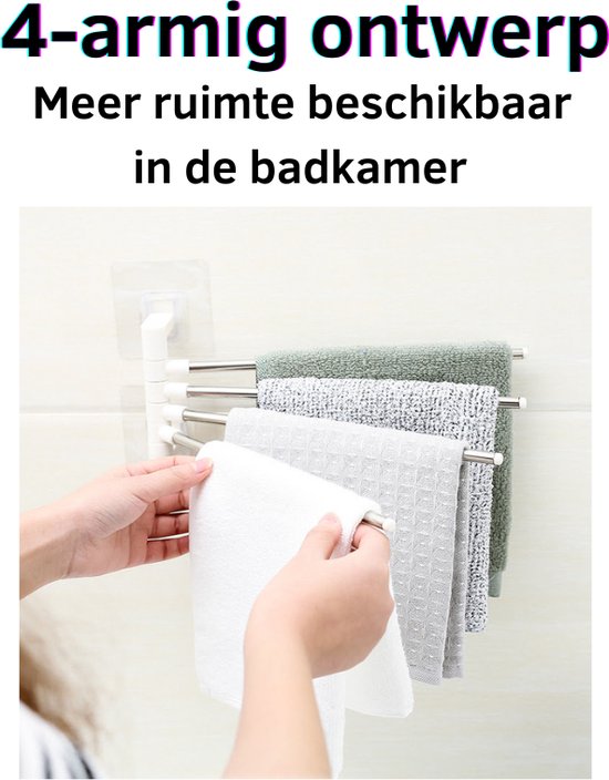 MEFOOGE Handdoekhouder van roestvrij staal 304, 3 niveaus, met haken, voor badkamer en keuken, handdoekhouder en stang voor wandmontage, ideaal voor thuis, hotel en kantoor, 70 cm lengte