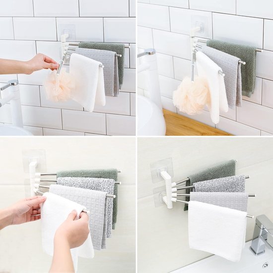 Handdoekrek Badkamer - Vaatdoekhouder Gootsteen - Handdoekstang Zelfklevend - Handdoek Rek - Handdoekrek Keuken - Handdoekhouder Keuken - Theedoekhouder - Draaibaar, 4-armig & RVS - Afbeelding 5