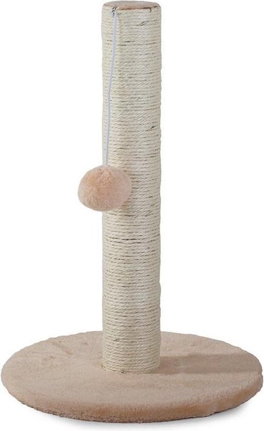 Krabpaal Kat Beige 30×30×45 cm – Compacte Krabpaal met Speelbal – Pluche Afwerking, Stevige Basis & Geschikt voor Kittens en Kleine Katten - Afbeelding 6