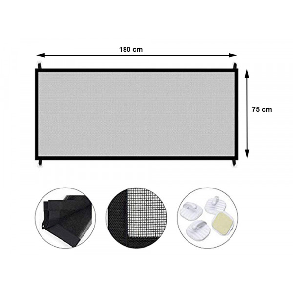 Veiligheidshekje XL Zwart – Oprolbaar Hondenhek & Traphek – Voor Deuropeningen tot 110 cm Breed en 75 cm Hoog – Zonder Boren – Veiligheid voor Huisdieren & Kinderen - Afbeelding 6