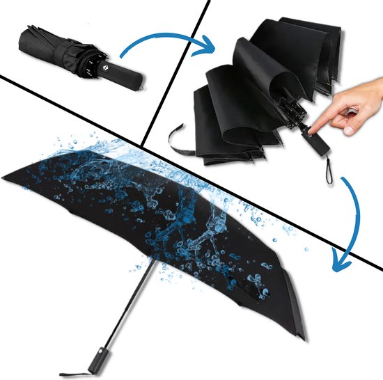 Malatec® Stormparaplu – Opvouwbaar & Stormbestendig tot 100 km/u – Automatisch Uitklapbaar – Incl. Beschermhoes – Zwart - Afbeelding 2