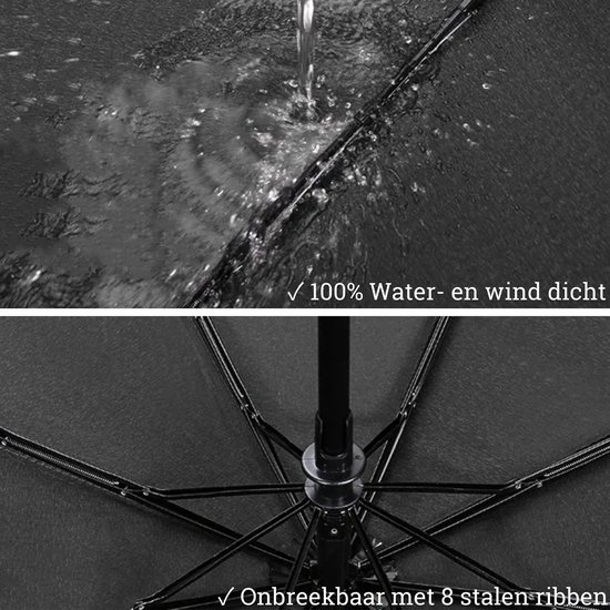 Malatec® Stormparaplu – Opvouwbaar & Stormbestendig tot 100 km/u – Automatisch Uitklapbaar – Incl. Beschermhoes – Zwart - Afbeelding 6