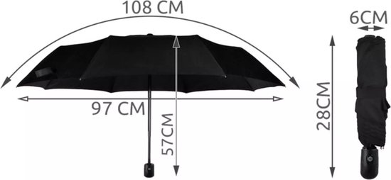 Malatec® Stormparaplu – Opvouwbaar & Stormbestendig tot 100 km/u – Automatisch Uitklapbaar – Incl. Beschermhoes – Zwart - Afbeelding 12