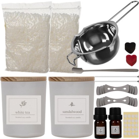 Ruhhy® Luxe DIY Geurkaarsenset – Wit – 26 Branduren – Complete Zelfmaak Geschenkset