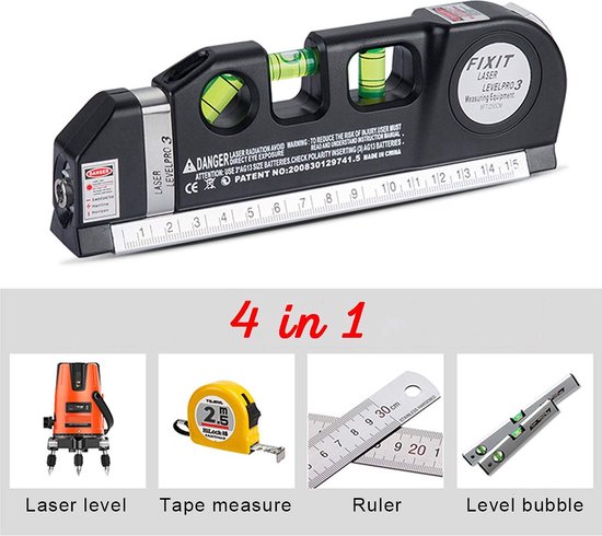 Professionele Laserwaterpas met Liniaal 250 cm – Zelfnivellerend – Waterpas met Laserprojectie & Meetlint – Ideaal voor Klussen, Ophangen & Precisiewerk - Afbeelding 3