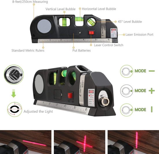 Professionele Laserwaterpas met Liniaal 250 cm – Zelfnivellerend – Waterpas met Laserprojectie & Meetlint – Ideaal voor Klussen, Ophangen & Precisiewerk - Afbeelding 6