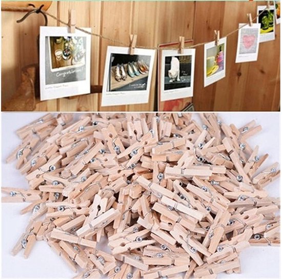 100 Mini Houten Knijpers – 2,5 cm – Decoratieve Clips voor Foto’s, Kaarten & DIY – Natuurkleur – Wasknijpertjes voor Knutselen, Feestdecoratie & Interieur – Stevige Grip – Hobbymateriaal - Afbeelding 2