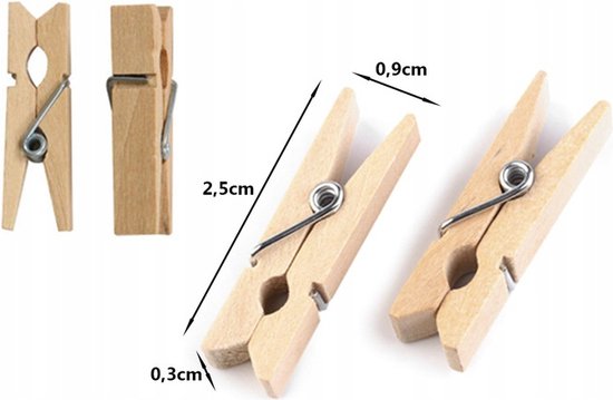 100 Mini Houten Knijpers – 2,5 cm – Decoratieve Clips voor Foto’s, Kaarten & DIY – Natuurkleur – Wasknijpertjes voor Knutselen, Feestdecoratie & Interieur – Stevige Grip – Hobbymateriaal - Afbeelding 3
