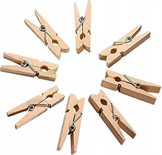100 Mini Houten Knijpers – 2,5 cm – Decoratieve Clips voor Foto’s, Kaarten & DIY – Natuurkleur – Wasknijpertjes voor Knutselen, Feestdecoratie & Interieur – Stevige Grip – Hobbymateriaal - Afbeelding 5
