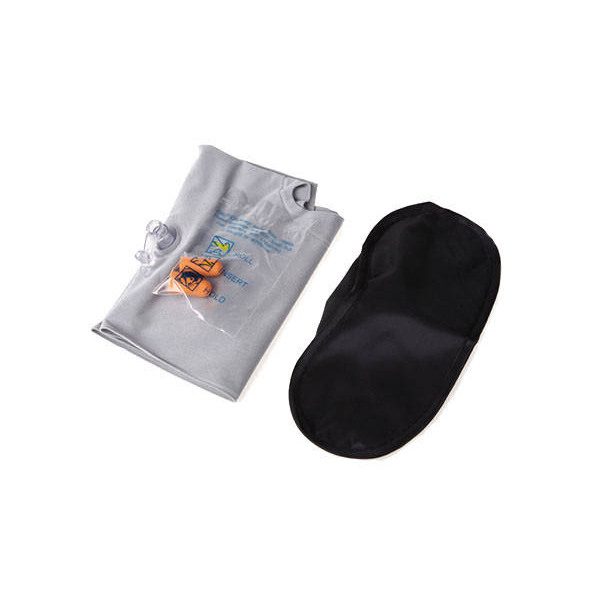 Reisset 3-in-1 – Opblaasbaar Nekkussen (U-vorm) • Zachte Oordopjes • Lichtdicht Oogmasker – Compact & Lichtgewicht – Voor Vliegtuig, Trein & Auto – Zwart/Grijs - Afbeelding 2