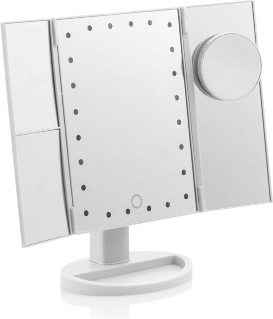 InnovaGoods 4-in-1 Vergrotende LED Spiegel – Opvouwbaar & 360º Draaiend – Met x1, x2, x3 & x10 Vergroting – USB of Batterijen