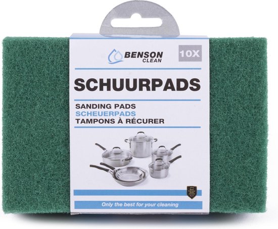 Benson Schuurpads – Groen – 10 Stuks – 14,5 x 10 x 1 cm – Sterke Schuursponsen voor Pannen, Keuken & Schilderwerk – Duurzaam & Herbruikbaar - Afbeelding 2