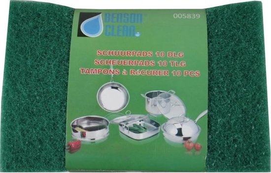 Benson Schuurpads – Groen – 10 Stuks – 14,5 x 10 x 1 cm – Sterke Schuursponsen voor Pannen, Keuken & Schilderwerk – Duurzaam & Herbruikbaar - Afbeelding 3
