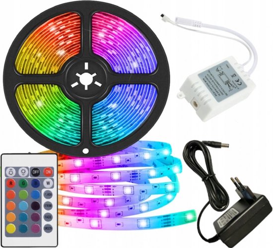 ADGO Waterdichte LED Strip 5 meter RGB Kleuren en Afstandsbediening - IP44 Waterdicht - 300 LED's