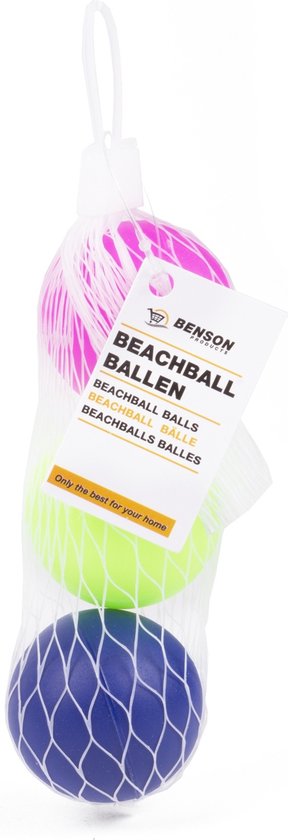 Benson Beachball Balletjes – Set van 3 Stuks – Ø 38 mm – Premium Kwaliteit – Gekleurde Beachball Ballen – Roze, Groen & Blauw – Inclusief Netje – Ideaal voor Strand, Camping & Tuin - Afbeelding 2