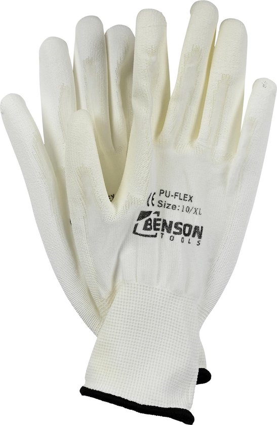Benson Werkhandschoenen PU Flex Nylon – Maat 10 (XL) – Wit – Duurzame & Comfortabele Werkhandschoenen met PU-Coating – Perfecte Grip, Flexibiliteit en Bescherming bij Klus- en Schilderwerk - Afbeelding 4