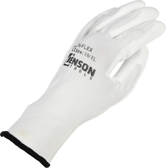 Benson Werkhandschoenen PU Flex Nylon – Maat 10 (XL) – Wit – Duurzame & Comfortabele Werkhandschoenen met PU-Coating – Perfecte Grip, Flexibiliteit en Bescherming bij Klus- en Schilderwerk - Afbeelding 5