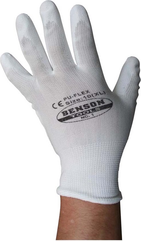 Benson Werkhandschoenen PU Flex Nylon – Maat 10 (XL) – Wit – Duurzame & Comfortabele Werkhandschoenen met PU-Coating – Perfecte Grip, Flexibiliteit en Bescherming bij Klus- en Schilderwerk - Afbeelding 8