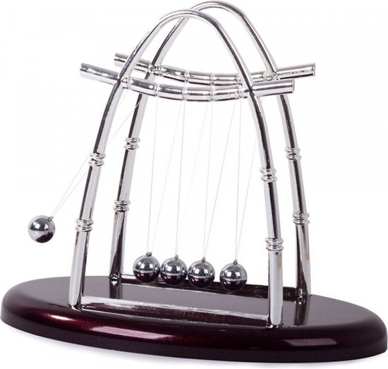 Newton Cradle Pendel – 5 Balanceerballen – Newtons Wieg Bureau Decoratie – Stressverlichting, Educatief Speelgoed & Luxe Cadeau – Zwart/Zilver
