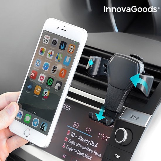 InnovaGoods Universele Telefoonhouder Auto – Ventilatierooster – Zwaartekracht Design – Geschikt voor iPhone, Samsung, Huawei en meer - Afbeelding 9