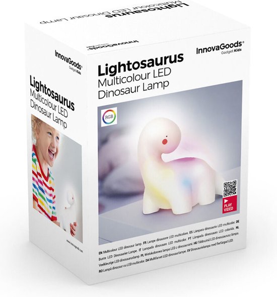 InnovaGoods Dinosaur LED Lamp – Multi-Colour Nachtlampje Lightosaurus – Kinderlamp met 4 Kleuren – Veilig & Decoratief - Afbeelding 2
