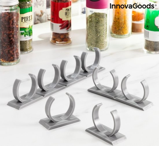 InnovaGoods Jarlock Kruidenrek – Zelfklevend, Verdeelbaar & Ophangbaar – 20 Potjes – Keuken Organizer PVC, Grijs - Afbeelding 4