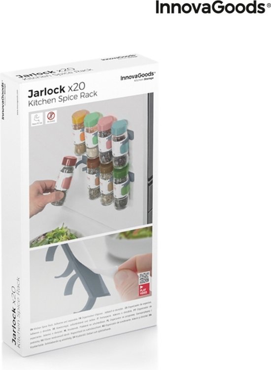 InnovaGoods Jarlock Kruidenrek – Zelfklevend, Verdeelbaar & Ophangbaar – 20 Potjes – Keuken Organizer PVC, Grijs - Afbeelding 5