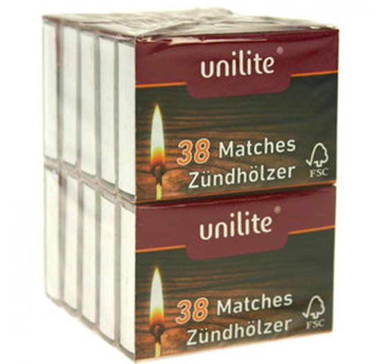 Unilite Lucifers – 10 doosjes × 38 stuks – Traditionele Wrijflucifers voor Kaars, Kamin & Buitengebruik – Betrouwbaar & Praktisch